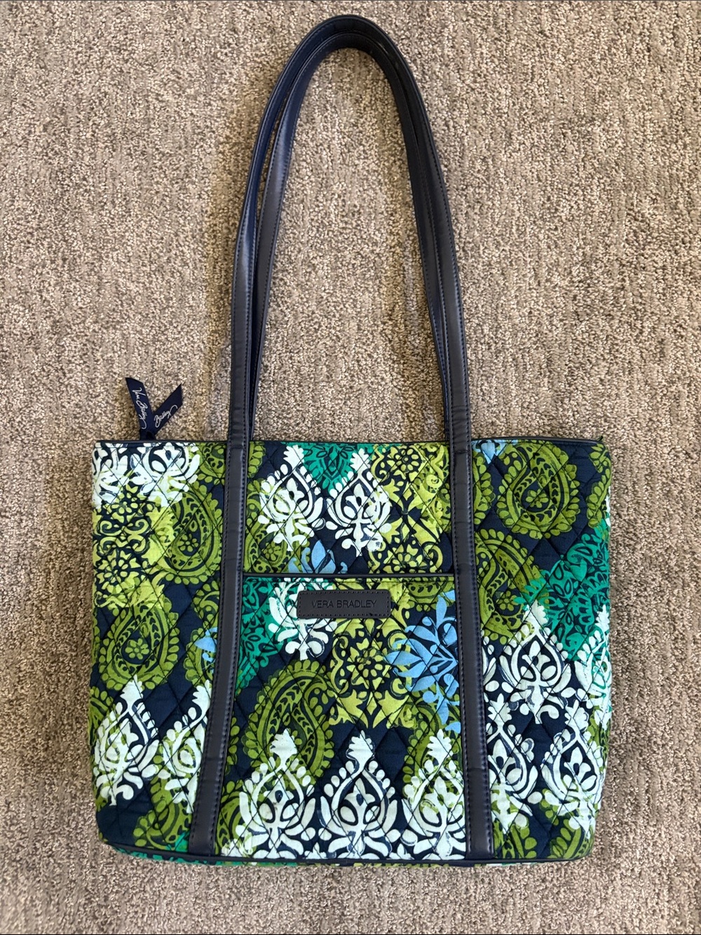 Vera Bradley Quilted Paisley Tote in Green, Blue & Navy